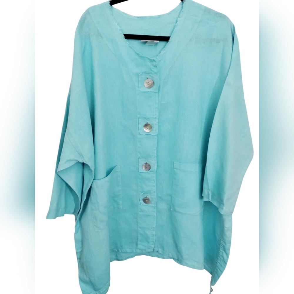 La Fixsun Euro Summer Womens Medium Oversized Button Preppy‎ Tunic Top Lagenlook